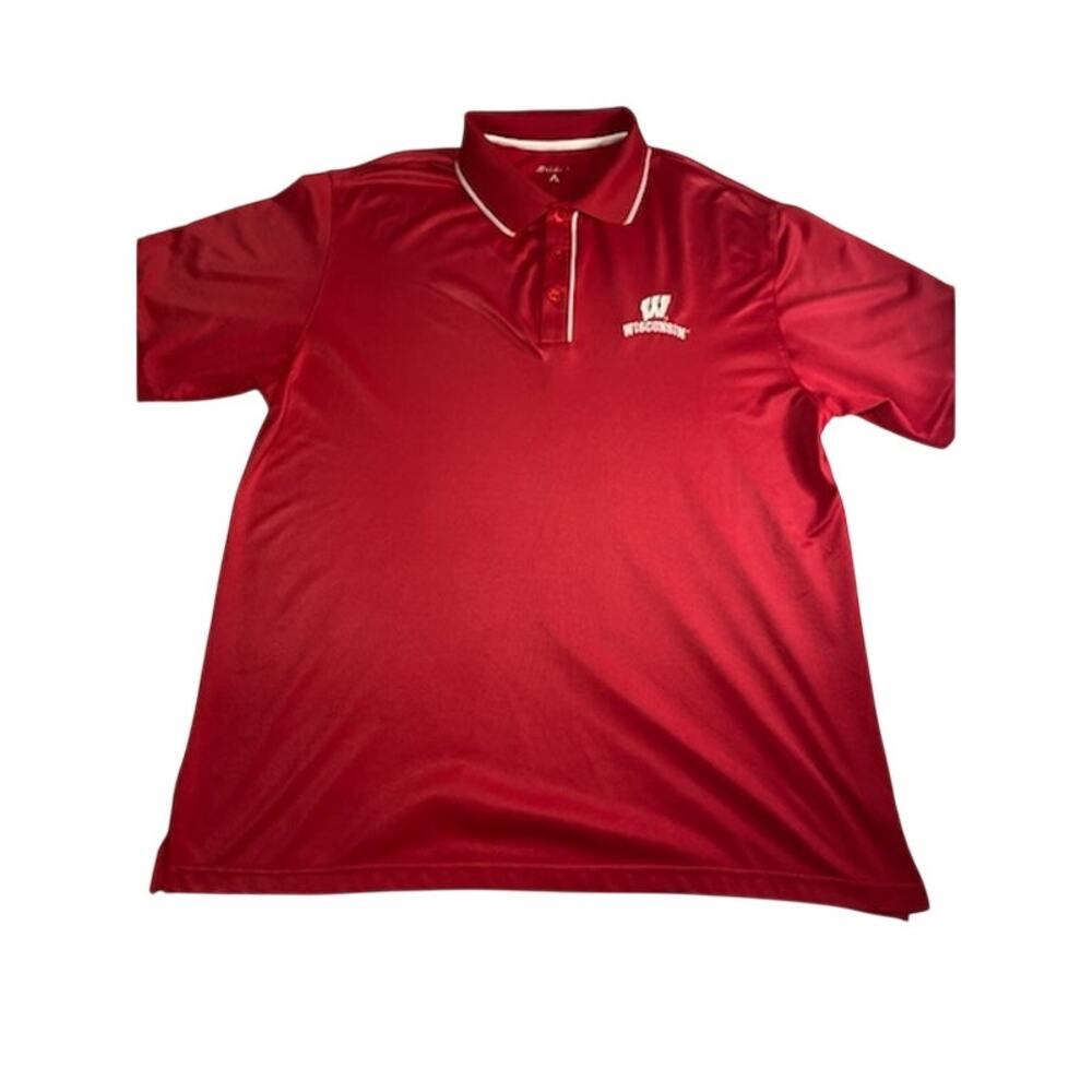 Antigua Wisconsin Badgers Polo • Red w/ White Piping • Embroidered Logo • L